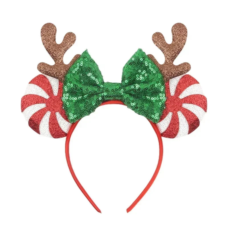 Disney Mickey Mouse Ear Hairbands Lollipop Candy Cane Bows Christmas Headband for Adults Party Kids Women Plush Hair Accessories - The Shop At Crown Perth
