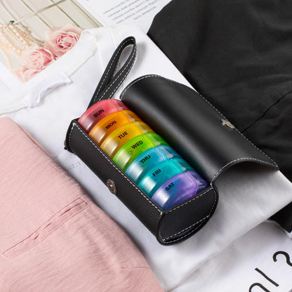 Weekly Pill Organizer 2 Times a Day, AM PM Large Daily Pill Box with PU Leather Case for Travel, Round Medicine Organizer - The Shop At Crown Perth