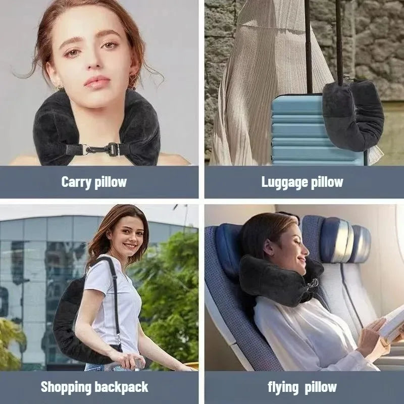 Travel Neck Pillow with Fillable Clothing U-Shaped Pillowcase, Extra Storage Bag, Velvet Neck Pillow Cover for Airplane Travel - The Shop At Crown Perth