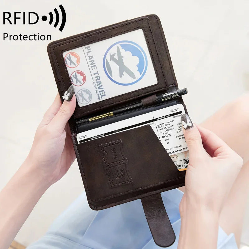 Travel Passport Wallet Women Man Card Holder RFID Blocking Credit Card ID Bag Plane Ticket Holder Multifunction Wallets - The Shop At Crown Perth
