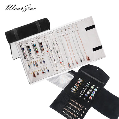 Travel Bracelet Jewelry Organizer Roll Up Bag Portable Velvet Ring Earrings Pendant Necklace Storage Bag Ornaments Foldable Case - The Shop At Crown Perth
