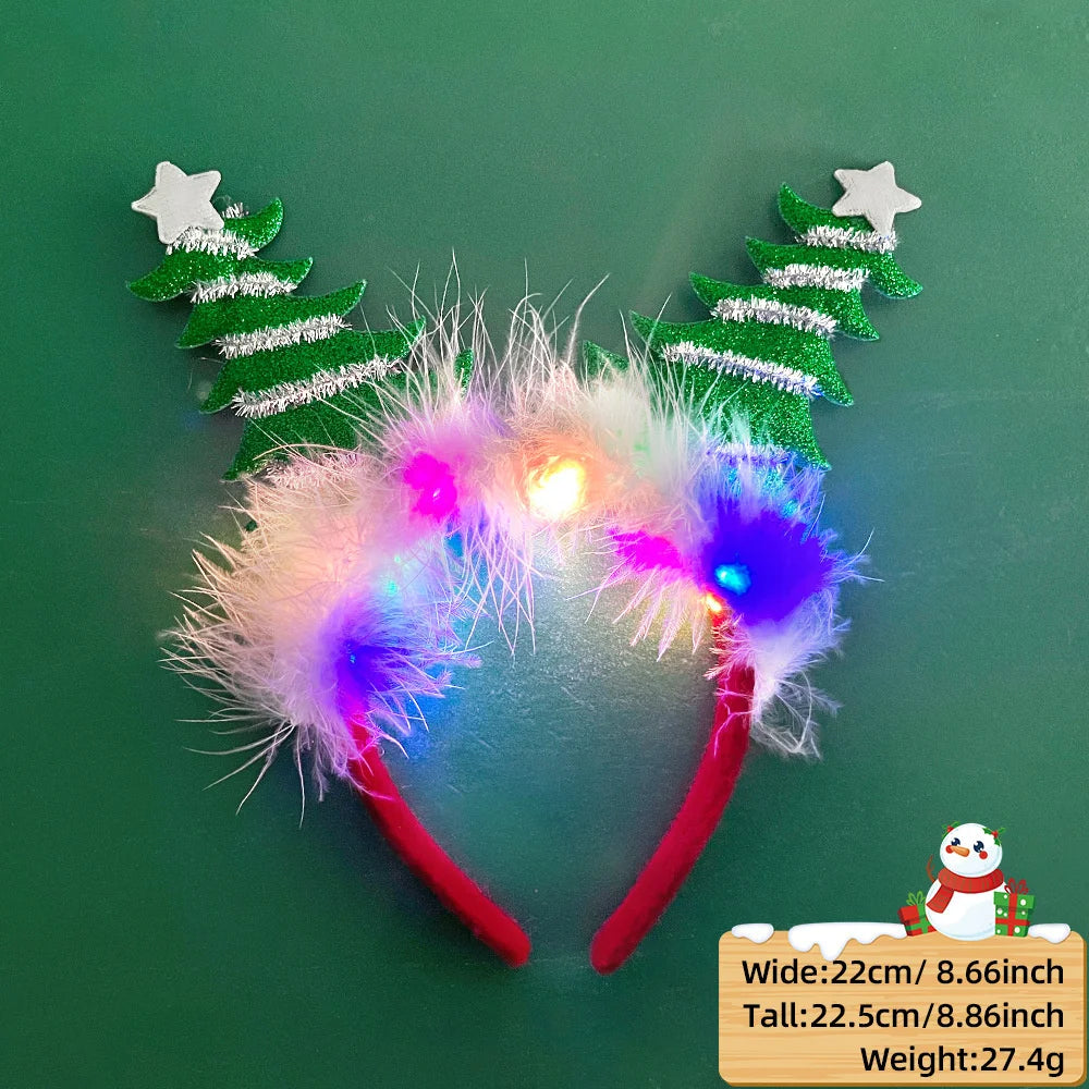 LED Christmas Feather Lighted Headband Santa Claus Elk Glow Hair Band Plush Hair Hoop Children Party Costume Xmas Decoration - The Shop At Crown Perth