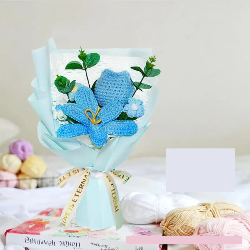 Hot Selling Gift Rose Bouquet Pink Tulip Simulated Flower Yarn Flower Handmade Knitted Flower - The Shop At Crown Perth