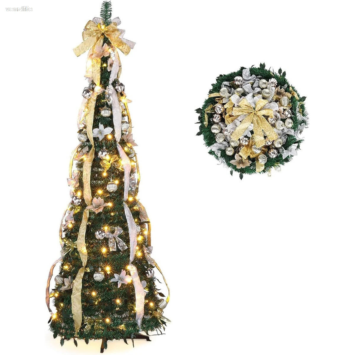 Retractable Christmas Tree 4ft-6ft Folding Christmas Tree plus Light Spiral Tree Christmas Decorative Tree - The Shop At Crown Perth