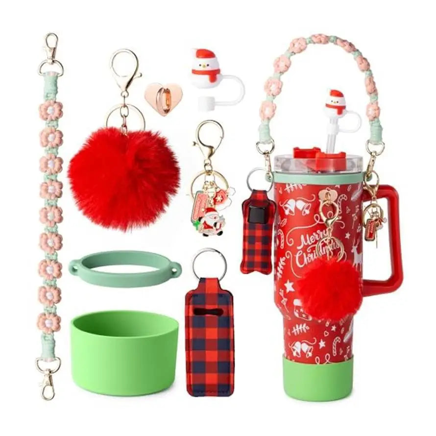 cross-border stanley accessories christmas stanley icecup diy bow decorated cup cover lipstick cover fuzzy ball - The Shop At Crown Perth