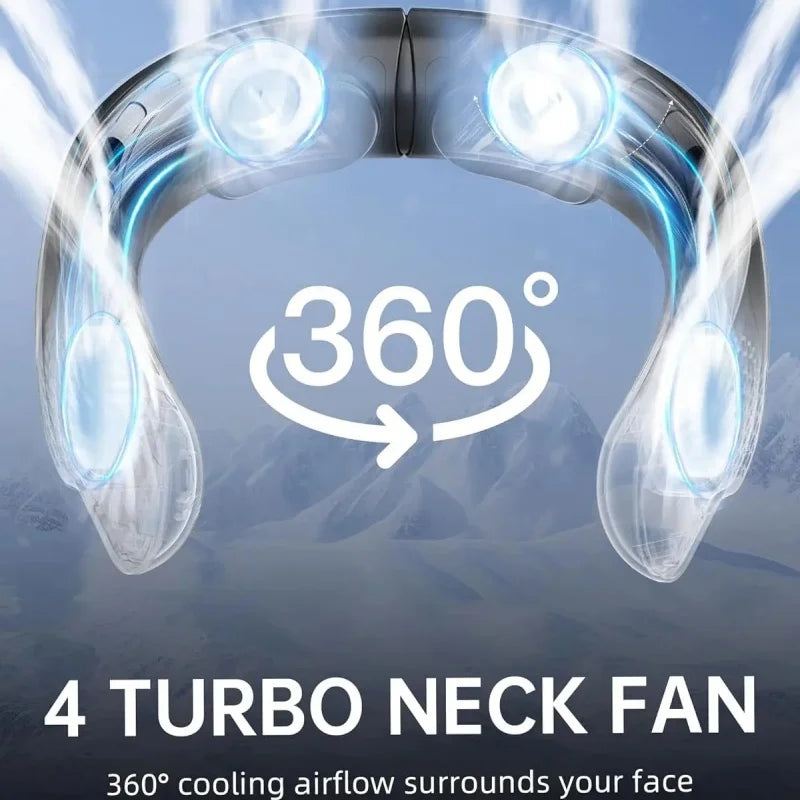 New Quad-Core USB Neck Fan Turbine Vaneless Design Easy Control 4000mAh Digital display for Outdoor Portable Fan Summer Gift - The Shop At Crown Perth