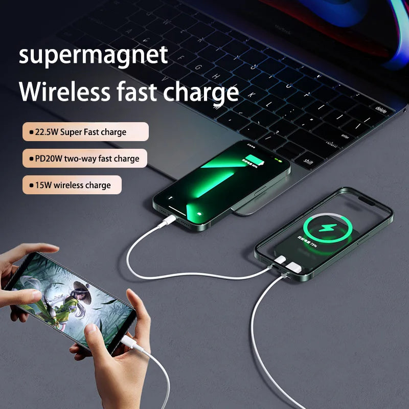 Lenovo 500000mah Magnetic Power Bank Large Capacity Pd22.5w Super Fast Charging External Battery Wireless Charger For Iphone
