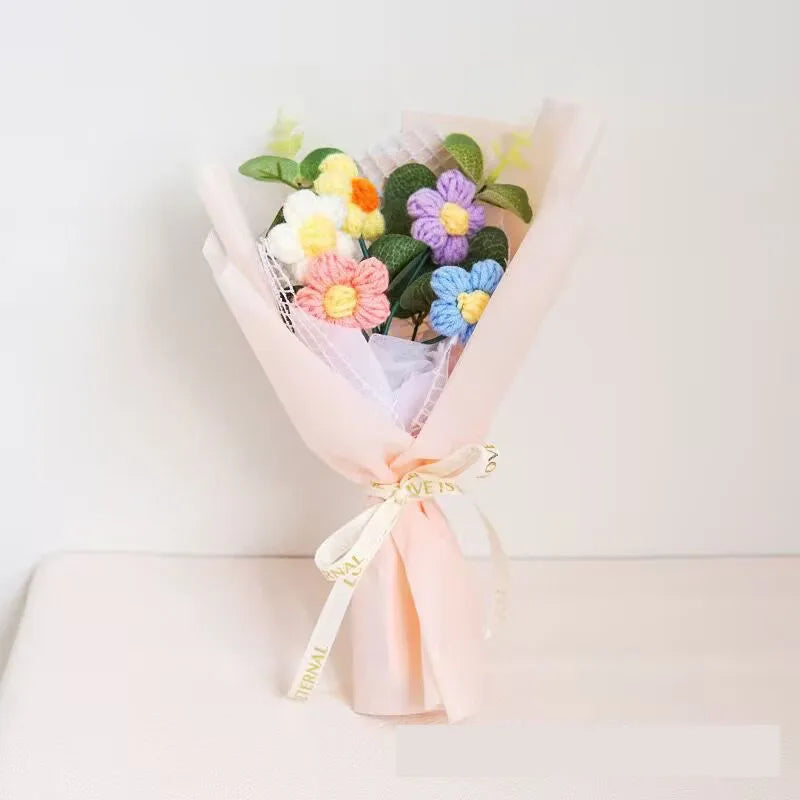 Hot Selling Gift Rose Bouquet Pink Tulip Simulated Flower Yarn Flower Handmade Knitted Flower - The Shop At Crown Perth