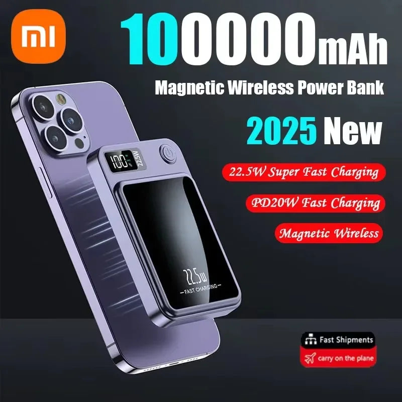Xiaomi 100000mAh Magnetic Power Bank Wireless Fast Charger For Magsafe Portable Auxiliary Battery For iphone Huawei Samsung 2025 - The Shop At Crown Perth