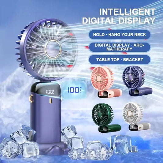 Folding Fan Mini Portable Hand-Held Fan Rechargeable Multifunctional Fan With Display Screen Neck Hanging Fans - The Shop At Crown Perth