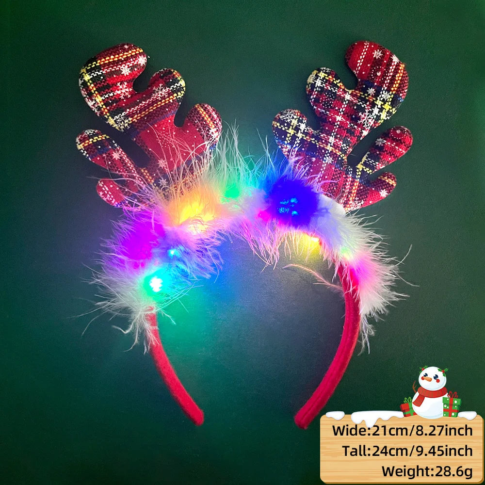 LED Christmas Feather Lighted Headband Santa Claus Elk Glow Hair Band Plush Hair Hoop Children Party Costume Xmas Decoration - The Shop At Crown Perth