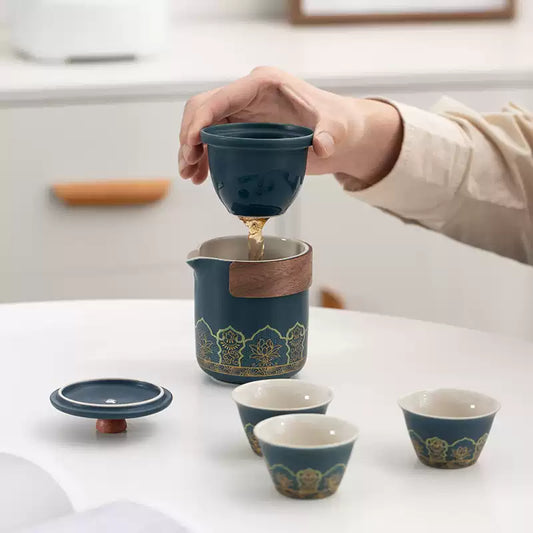 Portable Travel Tea Set – Ceramic Teapot with Three Cups for Outdoor, Camping, and Business Trips - The Shop At Crown Perth