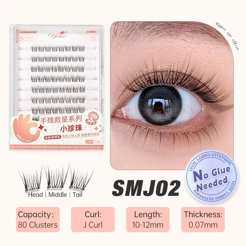 Yelix Self-adhesive Glue Free False Eyelashes Reusable DIY Segmented DIY Lashes Clusters No Glue Needed Natural Soft Lashes - The Shop At Crown Perth